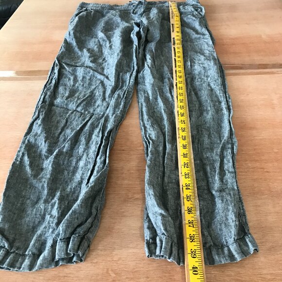 Allen Allen 100% Linen Pull On Pants Women XL Gray Tie Waist Pocket Lagenlook - Picture 4 of 14